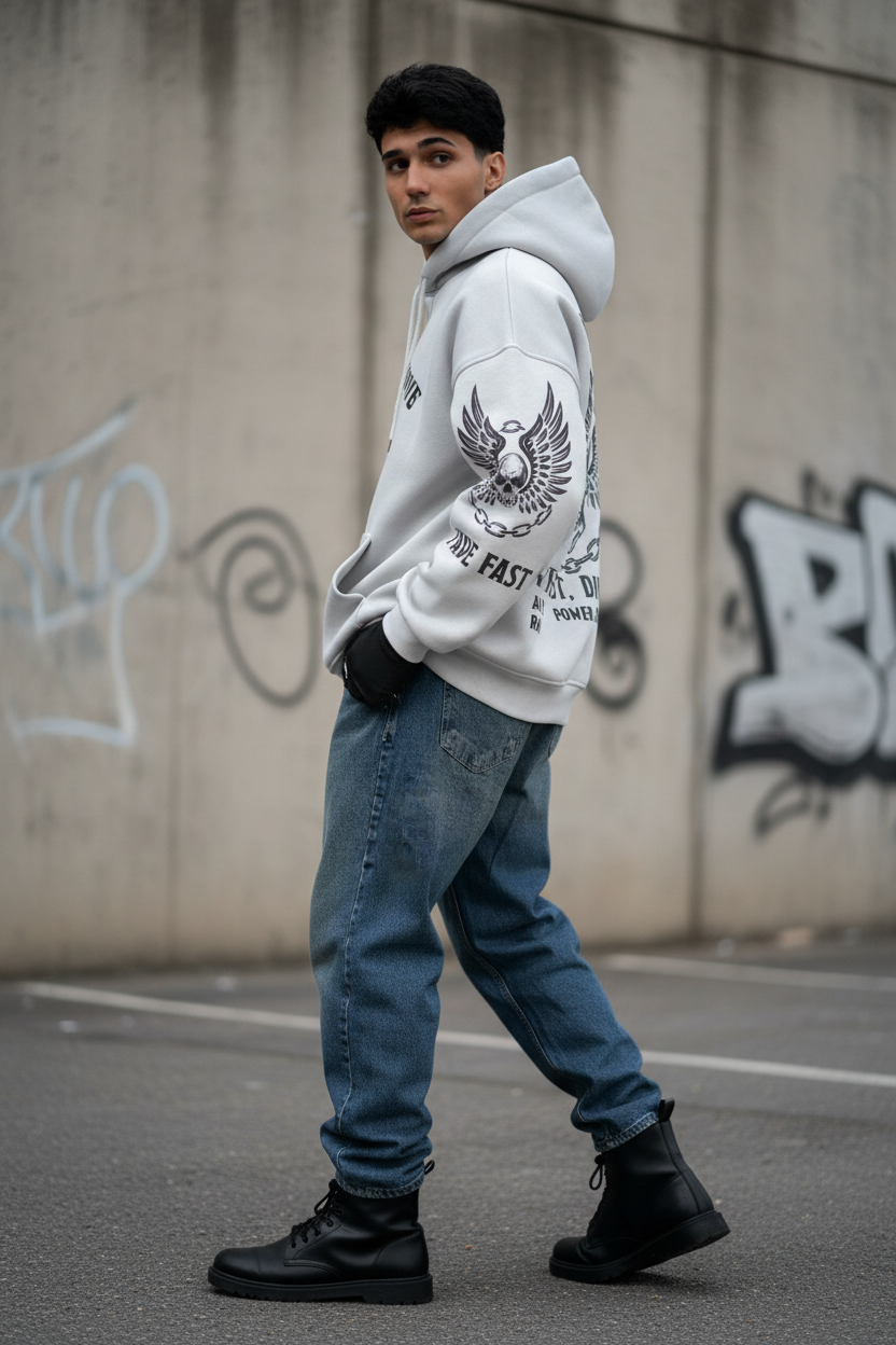 Men’s Fashion Cotton Hoodie – Graphic Back Print – Wholesale Pack (4 PCS)