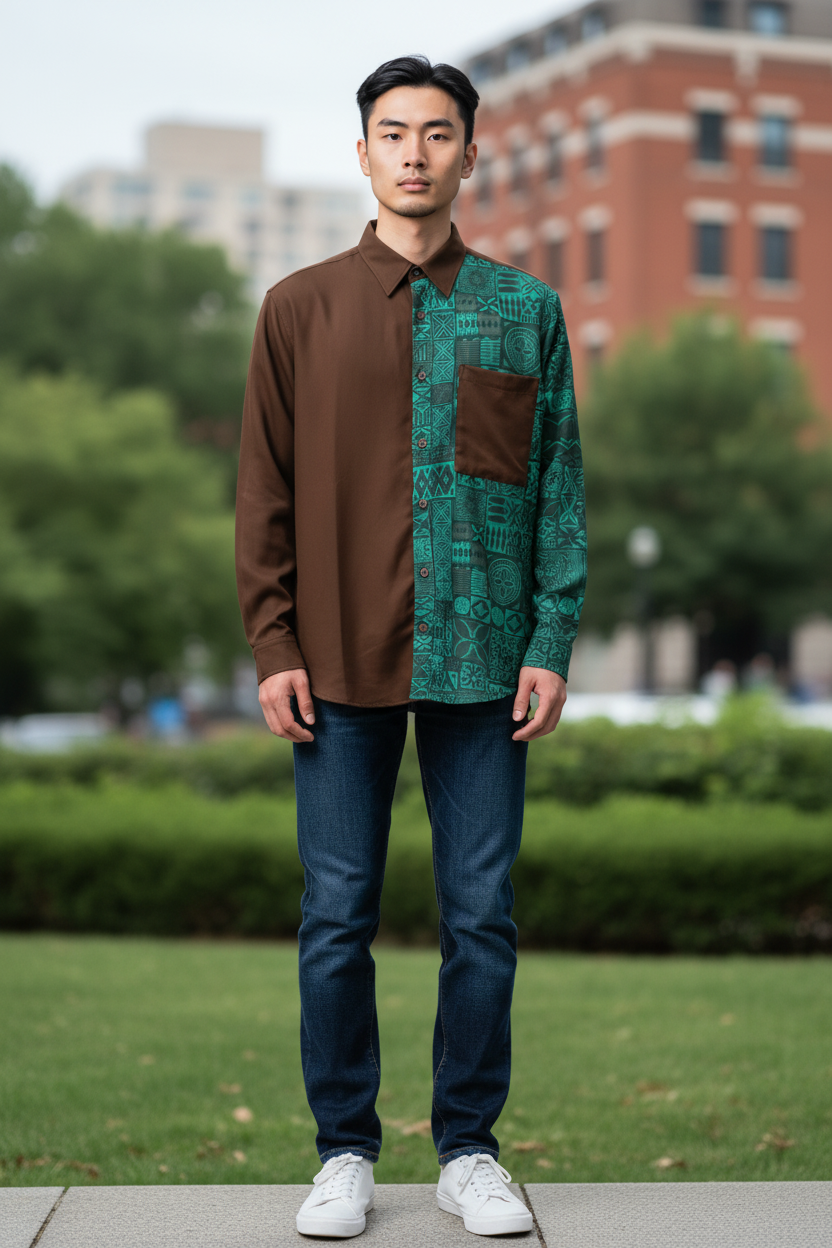 Men’s Cotton T-Shirt – Patchwork Design – Wholesale Pack (1 Pack / 6 PCS)