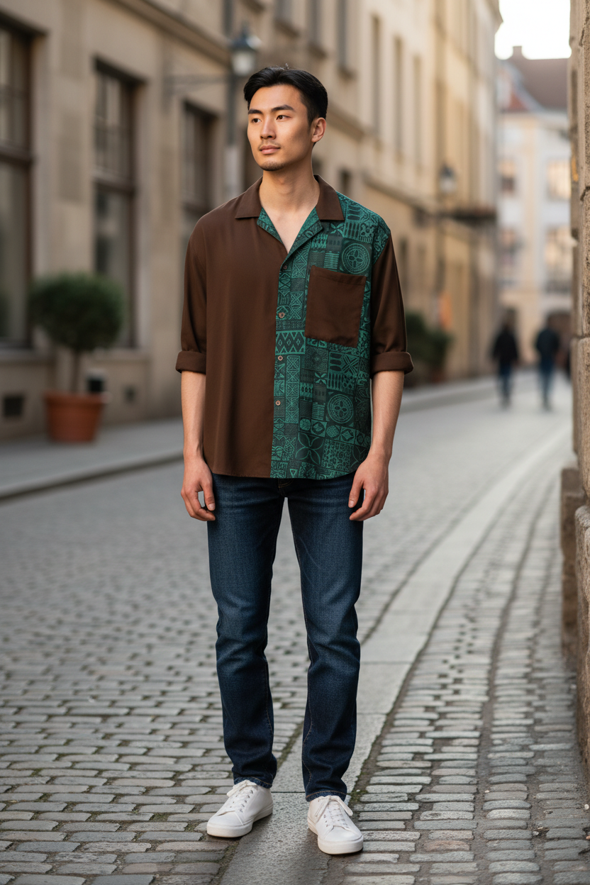 Men’s Cotton T-Shirt – Patchwork Design – Wholesale Pack (1 Pack / 6 PCS)