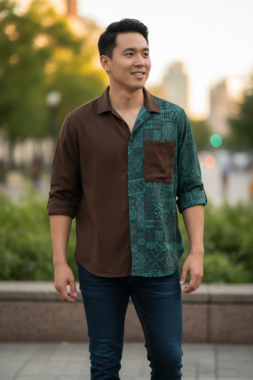 Men’s Cotton T-Shirt – Patchwork Design – Wholesale Pack (1 Pack / 6 PCS)