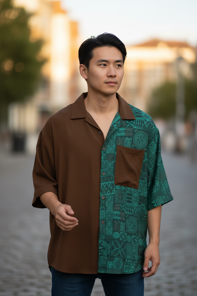 Men’s Cotton T-Shirt – Patchwork Design – Wholesale Pack (1 Pack / 6 PCS)