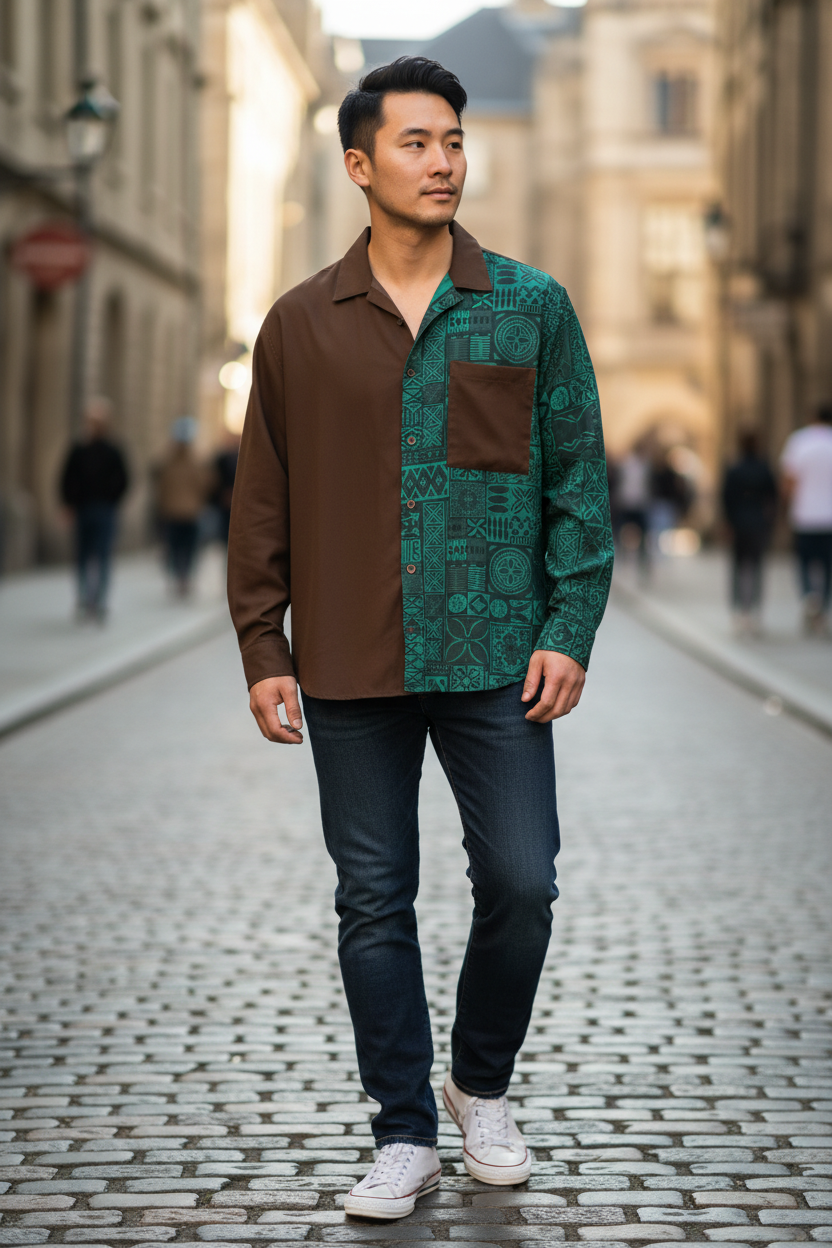 Men’s Cotton T-Shirt – Patchwork Design – Wholesale Pack (1 Pack / 6 PCS)