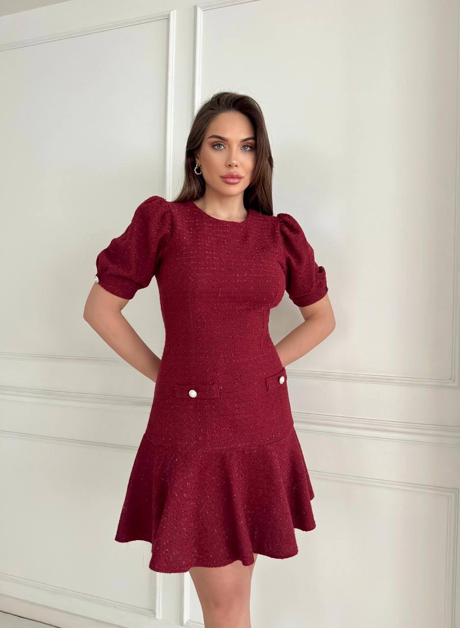 New Season Puff Sleeve Chanel Style Mini Dress--Pack of 4 PCS 1S 1M 1L 1XL