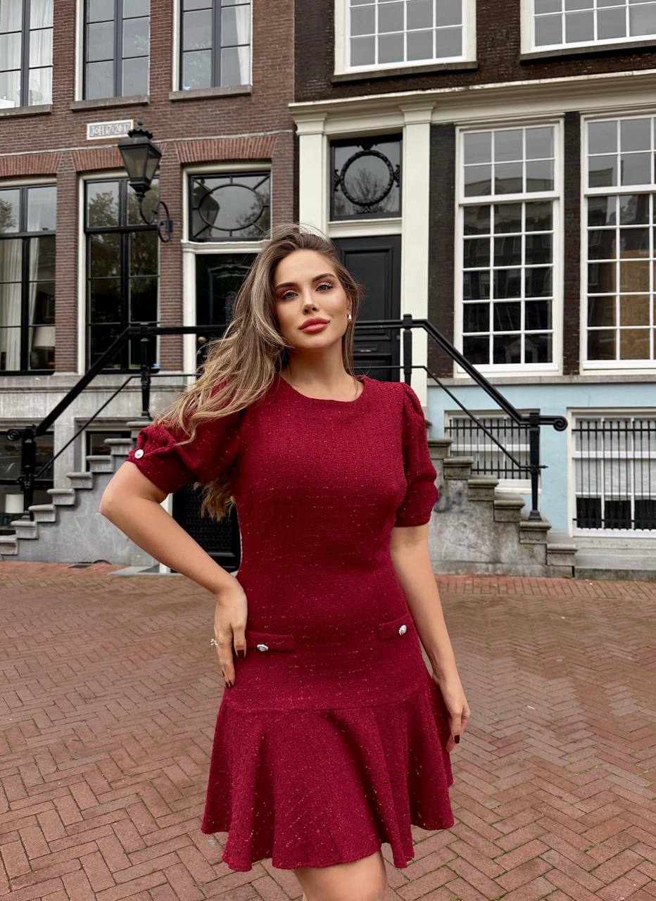 New Season Puff Sleeve Chanel Style Mini Dress--Pack of 4 PCS 1S 1M 1L 1XL