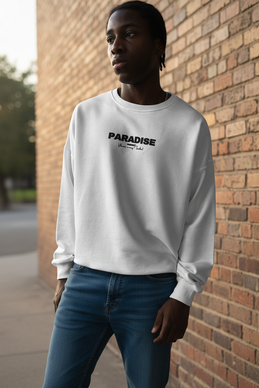 Men’s White Sweatshirt with Blue Wing Back Print