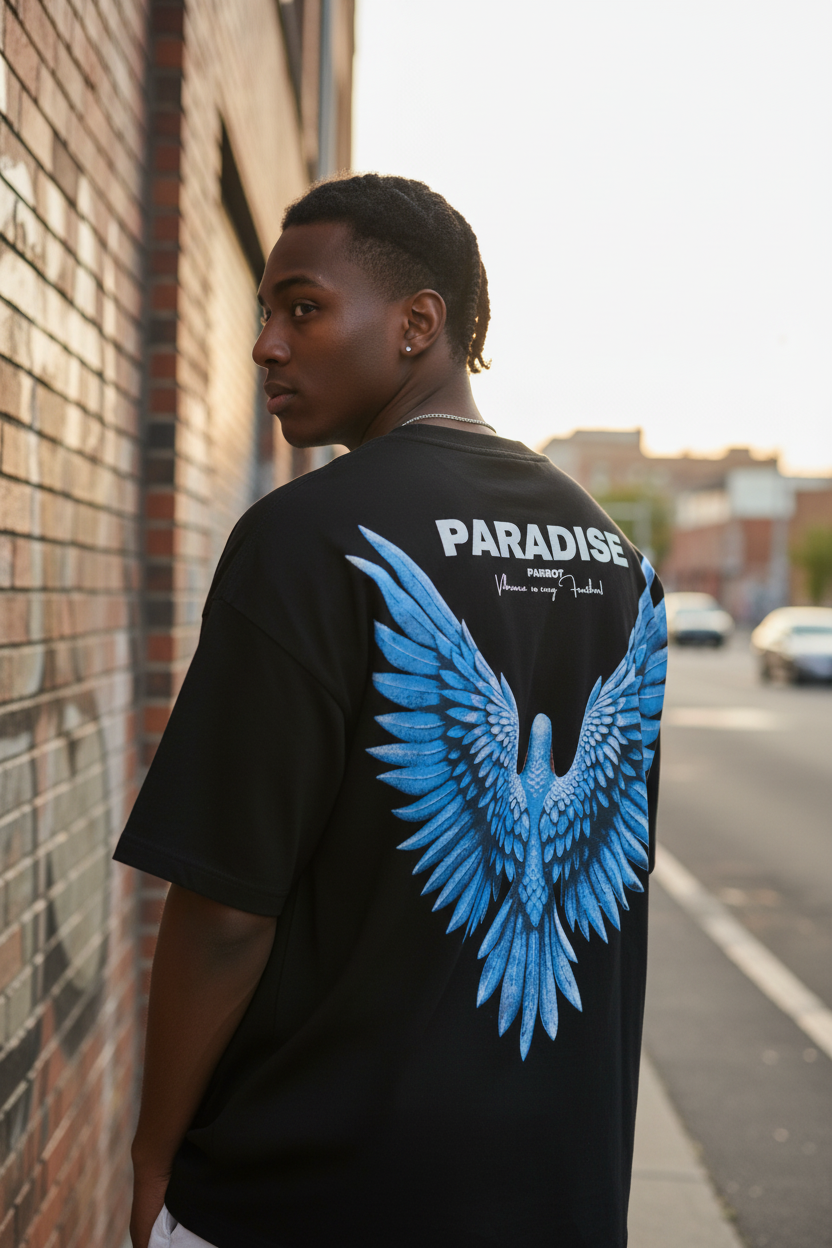 Men’s White Sweatshirt with Blue Wing Back Print