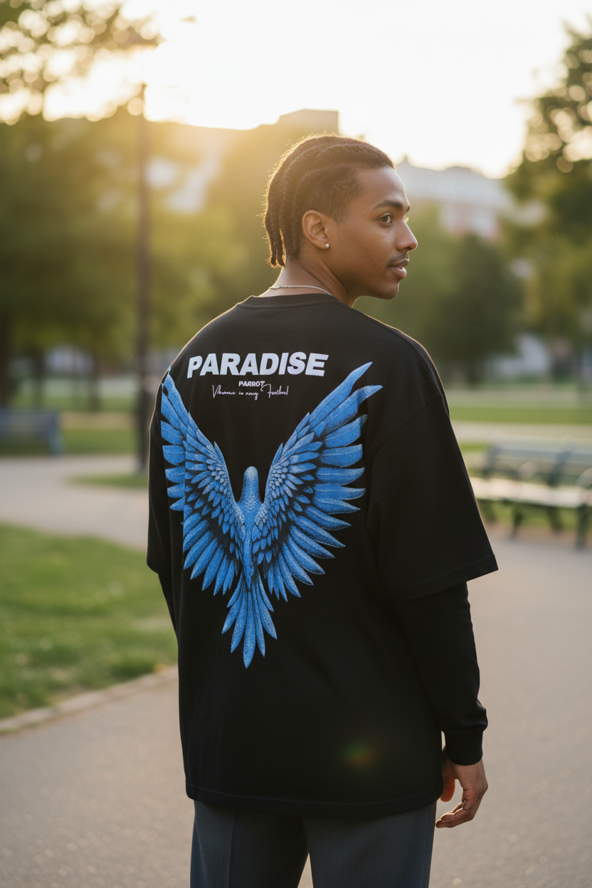 Men’s White Sweatshirt with Blue Wing Back Print