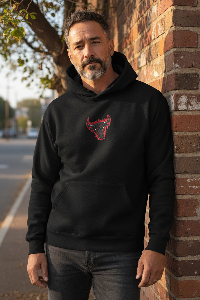 Men’s FEARLESS Hoodie – Red Bull Flame Back Print