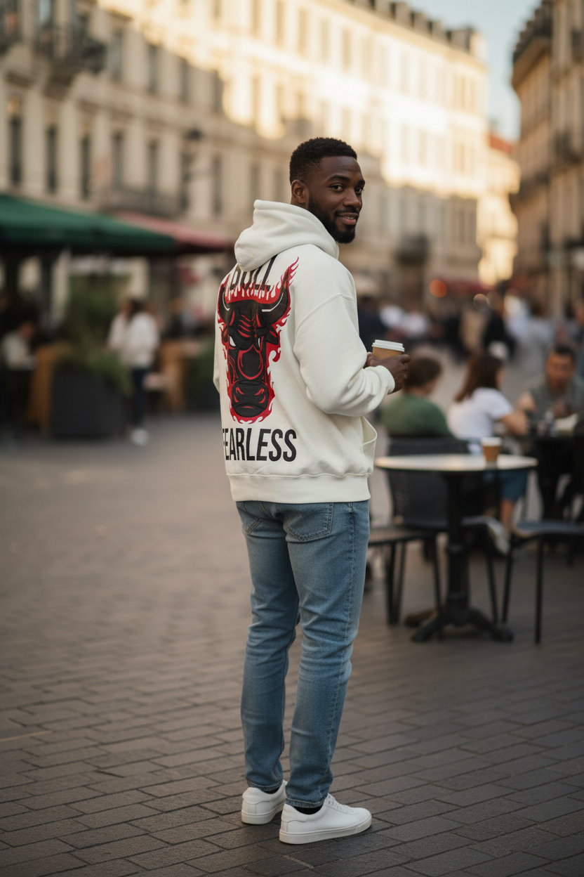 Men’s FEARLESS Hoodie – Red Bull Flame Back Print