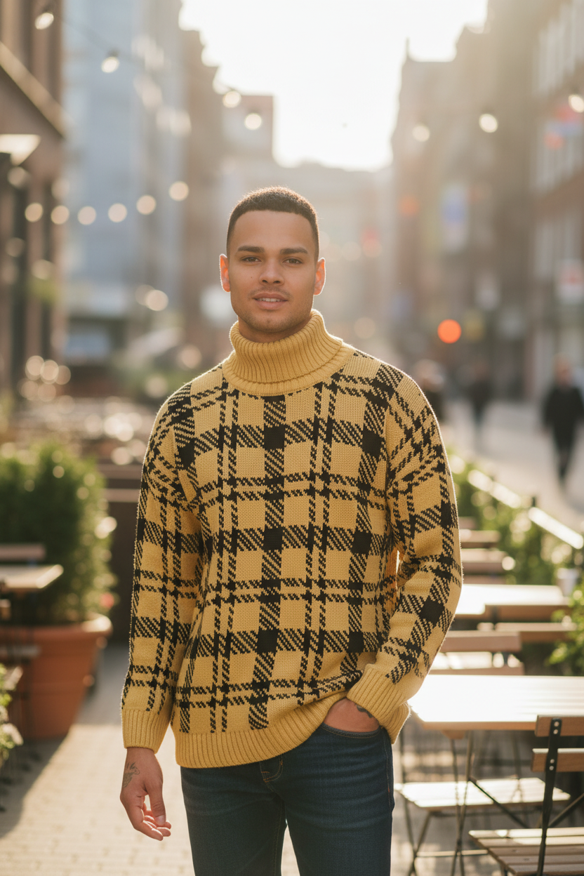Men’s Turtleneck Patterned Knit Sweater