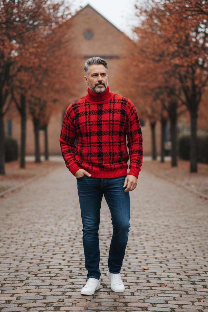Men’s Turtleneck Patterned Knit Sweater