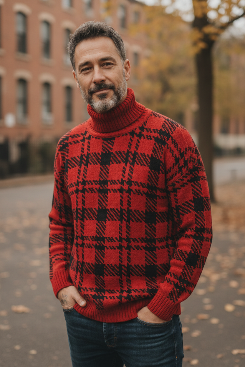 Men’s Turtleneck Patterned Knit Sweater